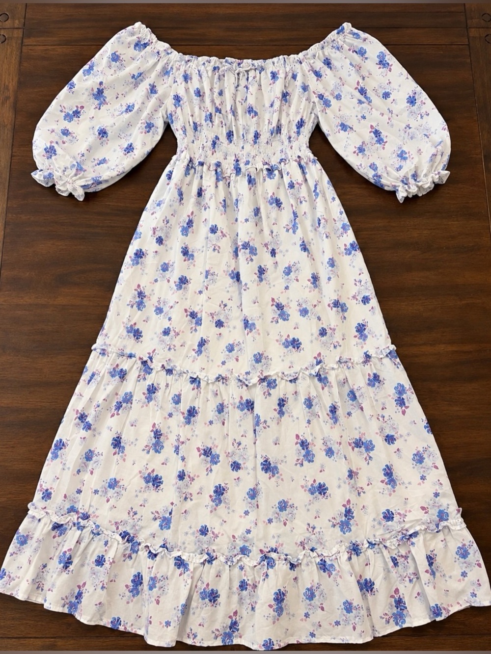 Love Shack Gemma Target Dress XS White Blue Floral Maxi Cottagecore Prairie Boho